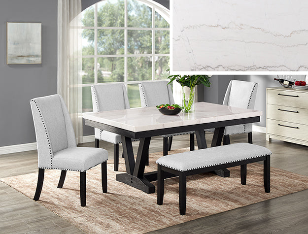 VARLEY MARBLE TBL/WING CHAIRS,BENCH